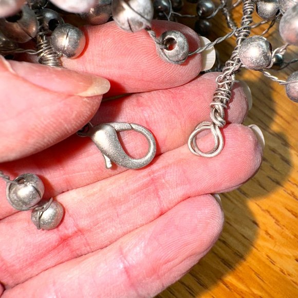 POTTERY BARN 'Pepperberry' Garland RARE Silver Pewter Color Beads Metal Wire 5' - Picture 3 of 4